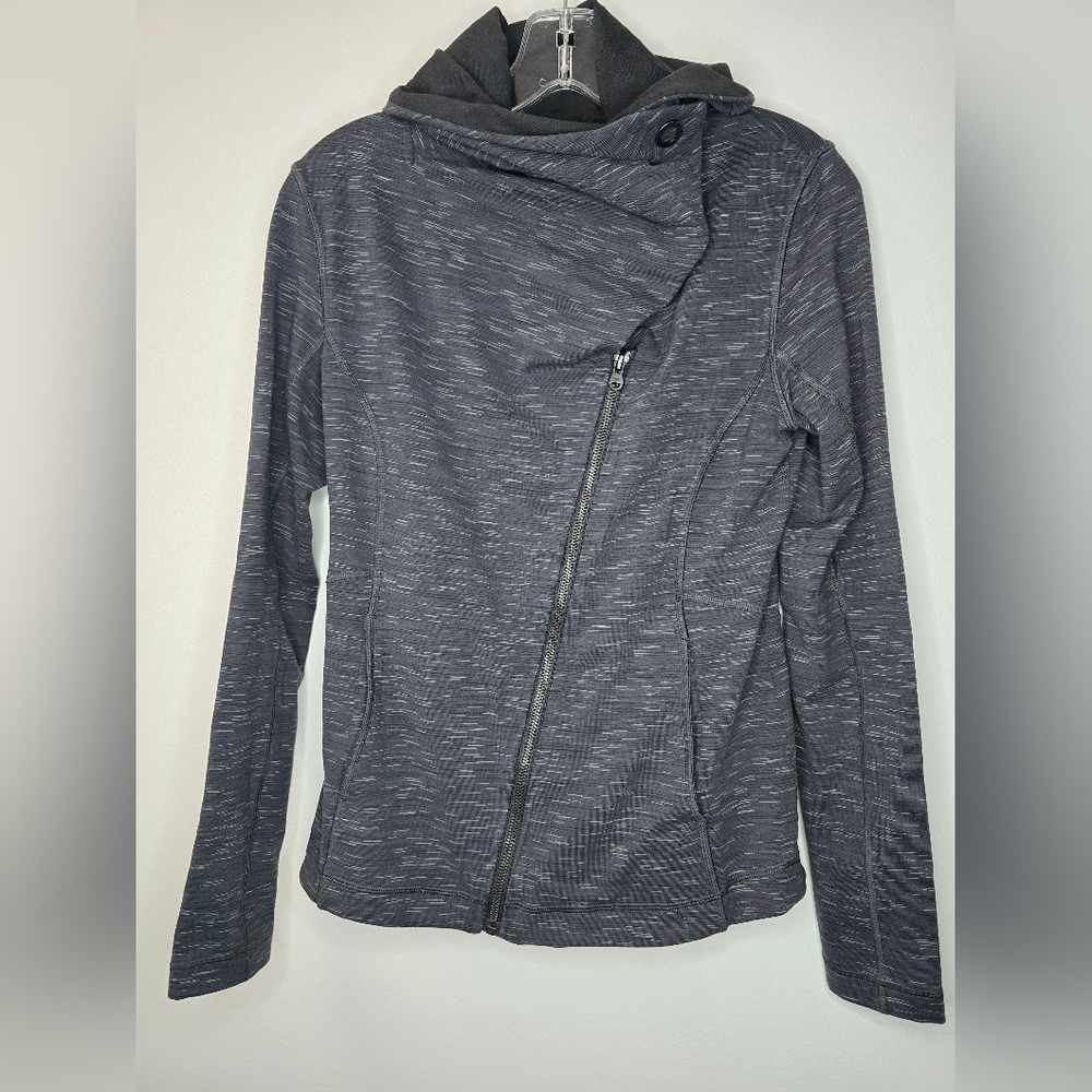 Lucy Hatha Flow Zip Up Asymmetrical Cowl Neck Jacket Charcoal Grey small